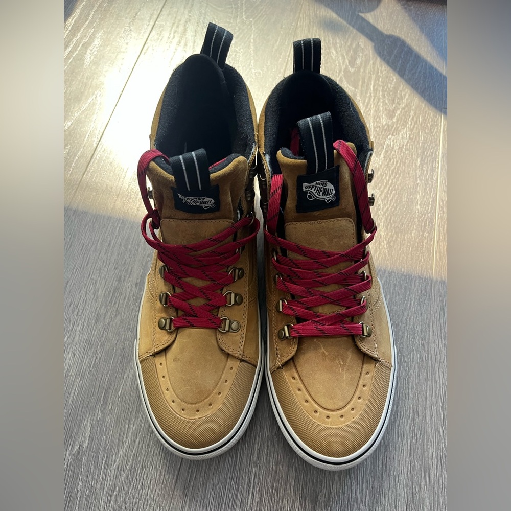 Vans Men's Tan and Red High-Top Sneakers (Size: 9.5 left foot, 10 right foot)